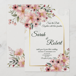 Elegant Blush Pink Floral Wedding Save The Date Invitation