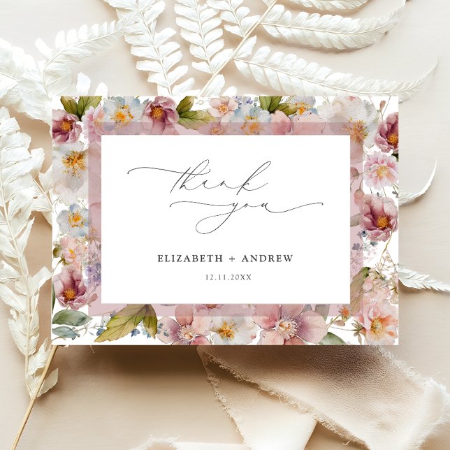 Elegant Blush Pink Floral Wedding Thank You Card (Creator Uploaded)
