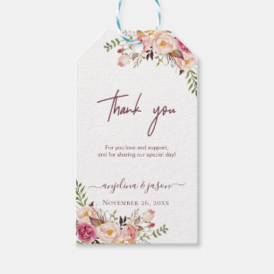 Elegant Blush Pink Floral Wedding Thank you Gift Tags