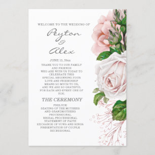 Elegant Blush Pink Floral White Wedding Program Programme
