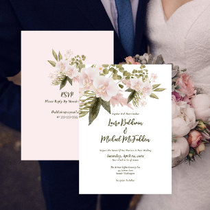 Elegant Blush Pink Floral with RSVP Wedding Invitation