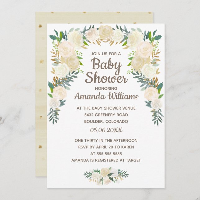 Elegant Blush Pink Floral Wreath Baby Shower Invitation (Front/Back)