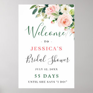 Elegant Blush Pink Flowers Boho Bridal Shower Poster