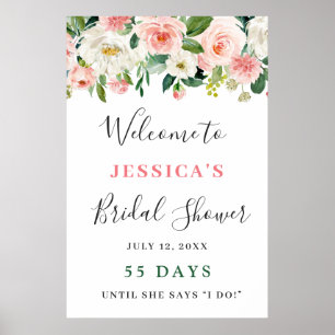 Elegant Blush Pink Flowers Boho Bridal Shower Poster