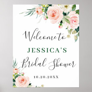 Elegant Blush Pink Flowers Boho Bridal Shower Poster