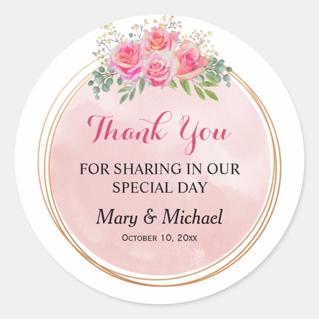Elegant Blush Pink Flowers Classic Round Sticker (Front)
