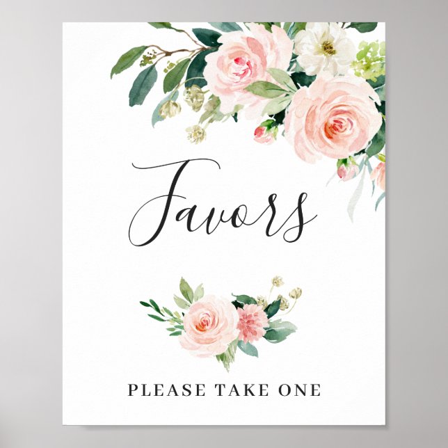 Elegant Blush Pink Flowers Favors Wedding Sign (Front)