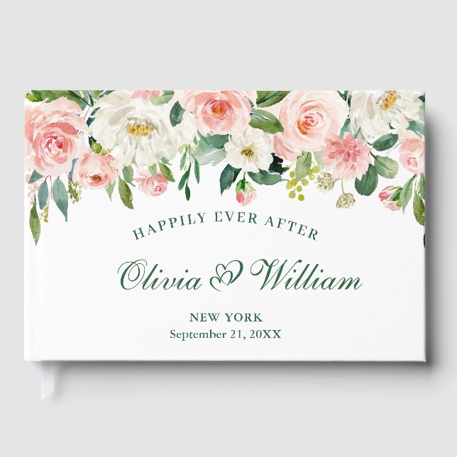 Elegant Blush Pink Flowers Floral Wedding Guest Book (Front)