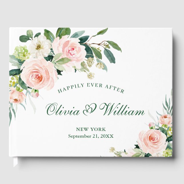 Elegant Blush Pink Flowers Floral Wedding Guest Book (Front)