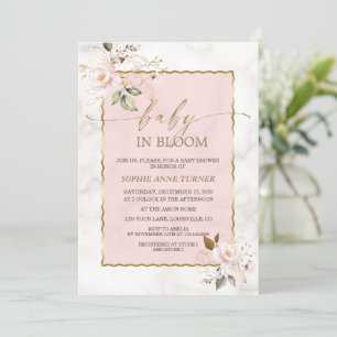 Elegant Blush Pink Flowers Gold Baby in Bloom Invitation