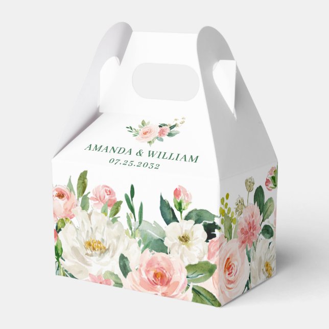 Elegant Blush Pink Flowers Greenery Wedding Favour Box (Front Side)