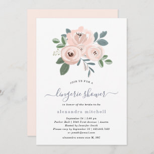 Elegant Blush Pink Flowers Lingerie Shower Invitation