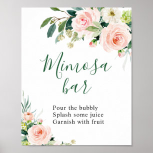 Elegant Blush Pink Flowers Mimosa Bar Wedding Sign