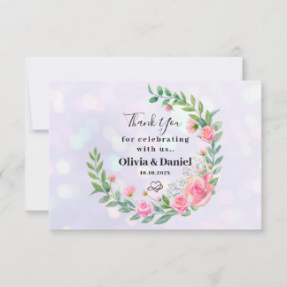 Elegant Blush Pink Flowers Thank You Wedding Card