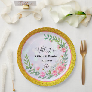 Elegant Blush Pink Flowers Thank You Wedding Paper Plate