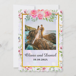 Elegant Blush Pink Flowers Watercolor Wedding Invitation