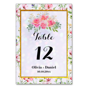 Elegant Blush Pink Flowers Watercolor Wedding Table Number