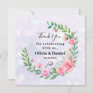 Elegant Blush Pink Flowers Watercolor Wedding Thank You Card