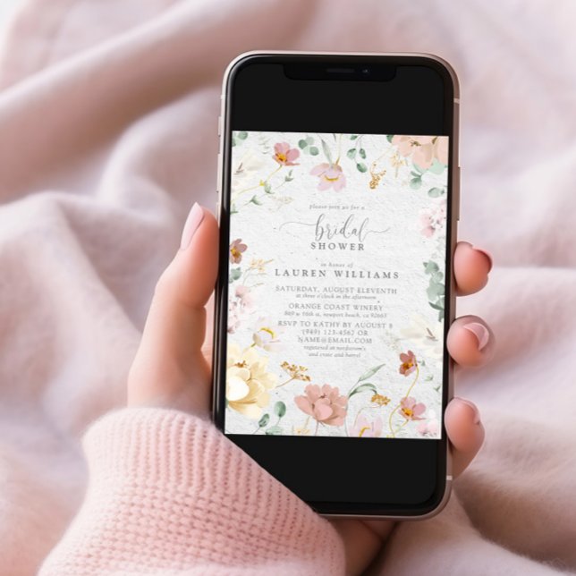 Elegant Blush Pink Garden Flowers Bridal Shower Invitation (Creator Uploaded)