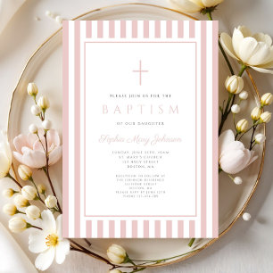 Elegant Blush Pink Girl Baptism Invitation