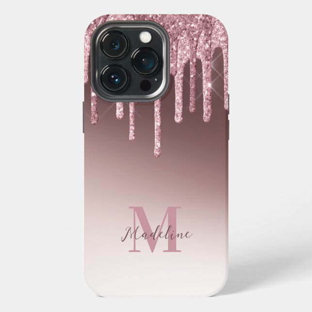 Elegant Blush Pink Glitter Monogram iPhone Case (Back)
