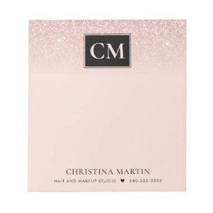 Elegant Blush Pink Glitter Ombre Monogram Notepad