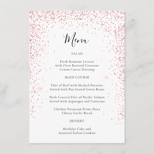 Elegant Blush Pink Glitter Special Occasion Menu (Front)