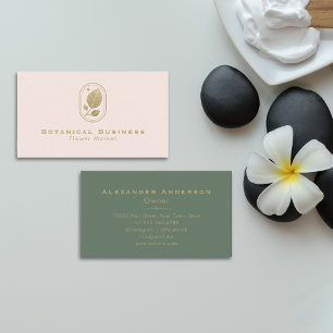 Elegant Blush Pink & Gold Botanical Business Card