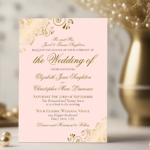 Elegant Blush Pink & Gold Classic Formal Wedding Invitation