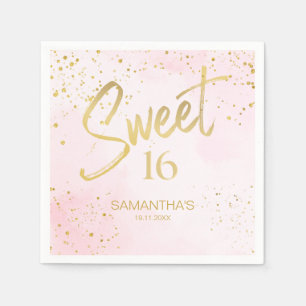 Elegant Blush Pink & Gold Confetti Sweet 16 Napkin