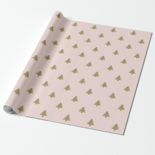 Elegant blush pink gold cute Christmas trees  Wrapping Paper