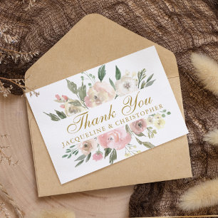 Elegant Blush Pink Gold Floral Custom Wedding Thank You Card