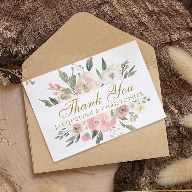 Elegant Blush Pink Gold Floral Custom Wedding Thank You Card (Creator Uploaded)