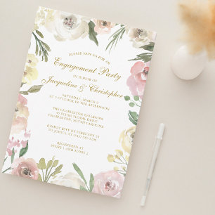 Elegant Blush Pink Gold Floral Engagement Party Invitation