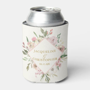 Elegant Blush Pink Gold Floral Garden Wedding Can Cooler