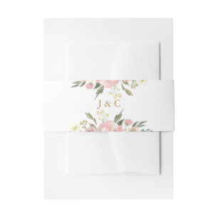 Elegant Blush Pink Gold Floral Monogram Wedding Invitation Belly Band