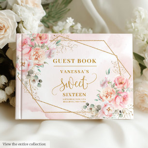 Elegant Blush Pink Gold Floral Sweet 16 Guest Book