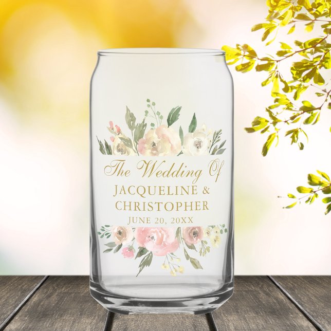 Elegant Blush Pink Gold Floral Wedding Custom Can Glass (Creator Uploaded)