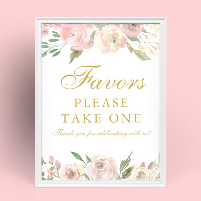 Elegant Blush Pink Gold Floral Wedding Favours Poster (Creator Uploaded)