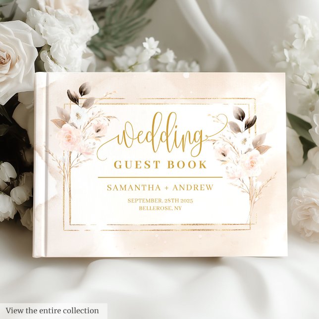 Elegant Blush Pink Gold Floral Wedding Guest Book (Elegant Blush Pink Gold Floral Wedding Guest Book)
