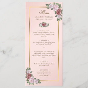 Elegant Blush Pink Gold Floral Wedding Menu