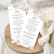 Elegant Blush Pink & Gold Floral Wedding Menu