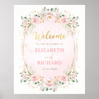 Elegant Blush Pink Gold Floral Wedding Welcome