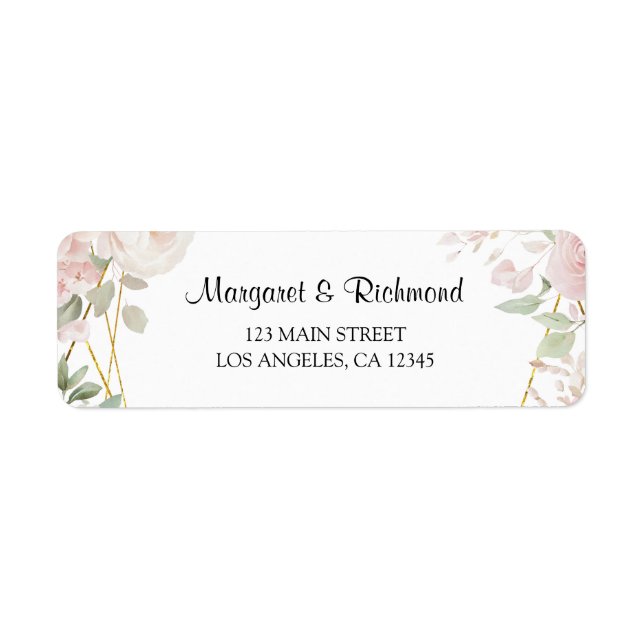 Elegant Blush Pink Gold Geo Wedding Return Address (Front)
