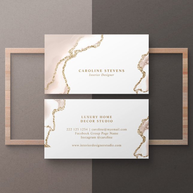 Elegant blush pink gold glitter agate chic business card (Creator Uploaded)