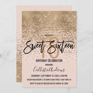 Elegant Blush Pink Gold Glitter Confetti Sweet 16 Invitation