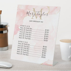 Elegant Blush Pink Gold Glitter Marble Pedestal Sign