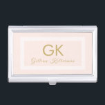 Elegant Blush Pink Gold Monogram Business Card Holder<br><div class="desc">This elegant blush business card case has monogrammed initials in a modern gold typography with your name and profession below accented by a pale blush frame.  Designed by artist Susan Coffey.</div>