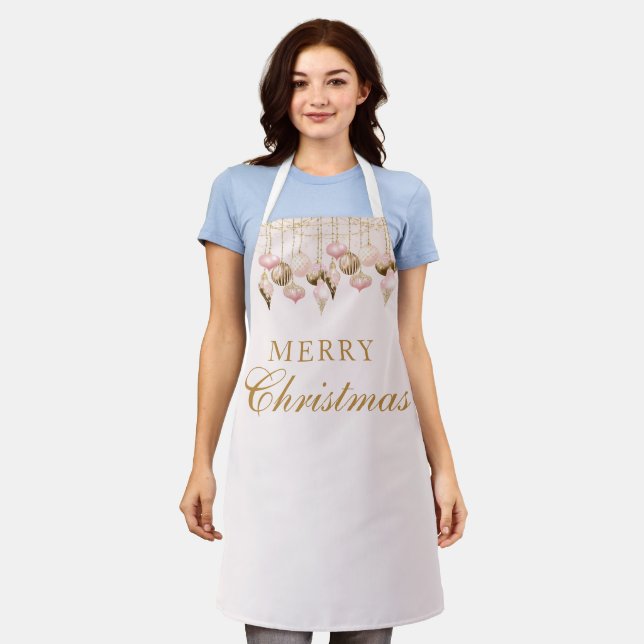 Elegant Blush Pink Gold Ornaments Christmas Party Apron (Worn)