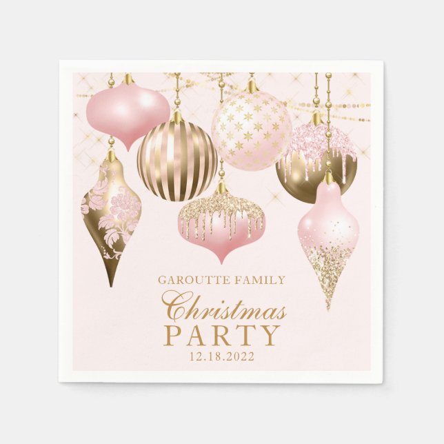 Elegant Blush Pink Gold Ornaments Christmas Party Napkin (Front)